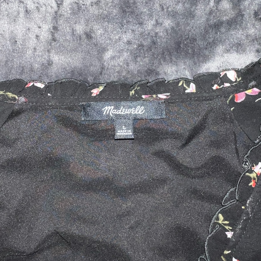 Madewell Black Floral Smocked Waist  Midi Dress/Size Large - Picture 8 of 11
